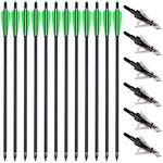 PMSM 20 Inch Carbon Crossbow Bolts 12 Pack and 6 Pack 3 Blades Hunting Broadheads kit, Carbon Crossbow Arrows for Hunting and Outdoor Practice (20inch Green and Black)