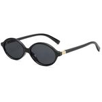 Appassal Retro 90s Oval Sunglasses for Women Vintage Fashion Y2K Slim Design Trendy Funny Sunnies 2024 AP3697 Black/Grey