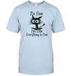 Lunar Zone It's Fine I'm Fine Everything is Fine Funny Cat Unisex Shirt Gift Women Men T-Shirt (Light Blue;XL)