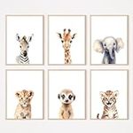 Safari Nursery Wall Art Decor Set of 6 Baby Animal Wall Art Kids Canvas Wall Art Safari Nursery Pictures Jungle Animal Prints Baby Boy Art Giraffe Painting for Room Bedroom 8x10 Inch Unframed