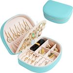 ProCase Portable Jewelry Box, Small Travel Double Layer PU Leather Mini Jewelry Display Case Earring Necklace Bracelet Ring Organizer Holder Box for Women Girl -Blue