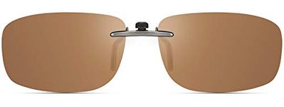 Polarized Clip On Sunglasses Over Prescription Glasses Men Women Compact Fit Non-Flip Up, Brown, Small