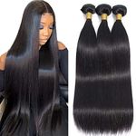 ClAROLAIR Brazilian Straight Hair 3 Bundles Brazilian Virgin Hair Weft Straight Bundles 12A Straight Human Hair Bundles Natual Black Color 300g (10 12 14 Inch)