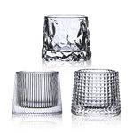 HolaJia Flat Bottom Crystal Whiskey Glasses - Premium 5OZ Scotch Glasses, Tumbler whisky Glass, 3 Pieces Old Fashioned Glasses for fathers day,birthday gifts for men(Flat Bottom)