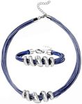 SHOP LC DELIVERING JOY Choker Necklace for Women Trendy 16" & Cuff Bracelet 7"- Cord Leather Necklace Set with Adjustable Lobster Claw Boho Jewelry Birthday Gifts - Blue
