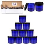 Beauticom 10 oz. (300g /300ML) Thick Wall Round Leak Proof Clear Acrylic Jars with CLEAR Lids for Beauty, Cream, Salves, Scrubs (36 Pieces Jars + Lids, COBALT BLUE)