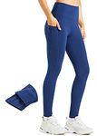 Libin Thermal Leggings Women with Pockets High Waisted Fleece Lined Leggings Water Resistant Winter Gym Running Leggings Workout Warm Yoga Pants, Navy Blue, XXL