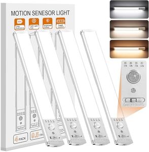4-Pack Under Cabinet Lighting, 2200mAh Motion Sensor Light 3 Colors Dimmable&USB Rechargeable, Led Strip Lights Kitchen Under Cabinet with Magnetic Install for Wardrobe/Stairs/Hallway (Silver, 32cm)