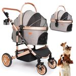 Pet Stroller with 4 Wheels, Foldable Pet Travel Carrier for Small/Medium Dogs Cats up to 50lbs, Detachble Portable Pet Bag, Storage Basket, 3 in 1 Multifunctional