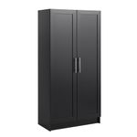 Elite Accent Cabinet with Panel Doors, Black Storage Cabinet, Bathroom Cabinet, Pantry Cabinet with 3 Shelves 16.5" D x 32" W x 65" H, BSCR-1001-1