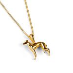 HENRYKA Minimal Greyhound Necklace in 925 Sterling Silver and 24ct Gold Plate, Whippet Necklace, Greyhound Charm, Sighthound Dog Necklace, Dog Gifts