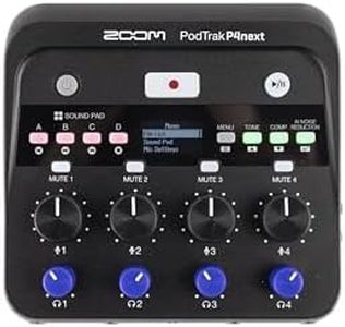 Zoom PodTrak P4next Podcast Recorder, 4 Mic Inputs, 4 Headphone Outputs, Battery Powered, AI Noise Reduction, Sound Pads, Phone Input, USB Audio Interface