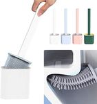 Rexmon Toilet Brush with Slim Holder Silicone Flex Toilet Brush Anti-drip Set Toilet Bowl Cleaner Brush,No-Slip Long Handle Soft Silicone Bristle Clean Toilet Corner Easily,Wall Mounting ; Multicolor