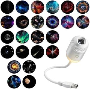 2-in-1 Galaxy Projector Night Light, USB Star Projector with Adjustable Brightness, Mini Galaxy Light Projector for Bedroom Ceiling Wall Room Decor (24 Projection Films)