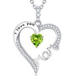 August Birthstone Necklace for Mom Birthday Gifts Peridot Jewelry I Love You Mom Sterling Silver Love Heart Pendant Necklace for Mother in Law Wife