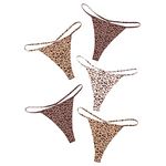 DEANGELMON G-string Thongs for Women Panties No Show Thong Seamless Underwear Low Rise Comfortable Microfiber Workout Pack, Leopard Print - 5 Pack, Large