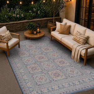 Loom&Crate Washable Indoor Outdoor Area Rug 12x15, Patio Rug, Navy Orven