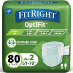 Medline FitRight Stretch Extra Adult Diapers, Disposable Incontinence Briefs with Tabs, Moderate Absorbency, Large / X-Large, 51"-70", 4 packs of 20 (80 total)