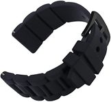 24mm Black Silicone Rubber Watch Strap Band Stainless Steel Black Buckle for Fossil Watch, Black / Black Buckle, 24MM, Classic