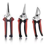 3 Pack Pruning Shears Set, Stainless Steel Pruning Scissors, Garden Tools Scissors Kit for Flowers and Small Garden, Pruner Shears Garden Cutter Clippers with Safety Lock, Shock-Absorbent Spring