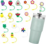 15Pcs Silicone Straw Cover Cap for Stanley Cup, Straw Topper Fit for 10 mm/0.4In Straw, Food Grade Silicone Dust-Proof Drinking Straw Tip Lid,Reusable Cute Flower and Fruit Straw Protector