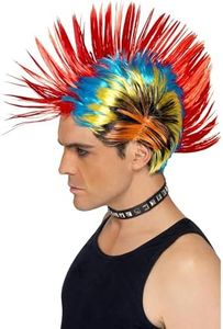 Smiffys Perruque punk de rue des années 80, Mohawk, multi couleurs
