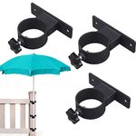 YZZHAJ Deck Patio Umbrella Holder Heavy Duty Adjustable Metal Umbrella Clamp Stand Mount Attaches to Railing, Outdoor Courtyard, Balcony, Boats, 3 Pack Black (Short)