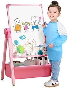 Art Easel for Kids, Double Sided Kids Easel Drawing Board, Whiteboard & Chalkboard, 360°Rotating Adjustable, Standing Erasable Easel Board, Easel for Classroom (Pink)