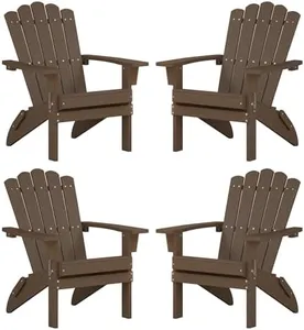 ACUEL Folding HDPE Adirondack Chair Set of 4, Weather-Resistant Patio Chair with Wide Armrests & High Backrest, Fire Pit Chair for Garden, Backyard, Porch - Coffee