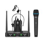 D Debra Audio AU200 Pro UHF 2 Channel Wireless Microphone System with Cordless Handheld Lavalier Headset Mics, Metal Receiver, Ideal for Karaoke Church Party (1 Handheld & 1 Bodypack)