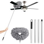 Ceiling Fan Cleaner Duster High Ceiling Extended Fan Blade Cleaner from 13 to 50 Inch Reusable Microfiber Ceiling Fan Duster with Extension Handle for Furniture Bookshelves Wall Door (Gray)