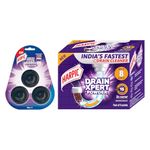 Harpic Flushmatic In-Cistern Toilet Cleaner Blocks, Lavender - 150g + Harpic DrainXpert Drain Cleaner Powder Sachets (Pack of 8) | Effective Sink and Pipe Blockage Remover