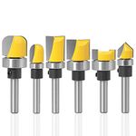 Yakamoz 6Pcs Assorted Edge 1/4 Inch Shank Treatment Grooving Router Bit Set with Bearings Hinge Mortising Flush Trim, Bowl and Tray & V Groove Template Router Bits Cutter Woodworking Tool Kit
