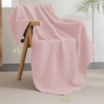 Urban Space 100% Cotton Waffle Throw Blanket, Soft Decorative Throw for Living Room, Sofa, Chair and Couch, Handmade,Reversible and Breathable Throw with Tassels (Size - 50 x 70 Inches, Blush Pink)