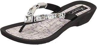 Grandco Women's 27143c Flawless Cork Jeweled Waterproof Summer Thong Sandals Platforms, Black, 9