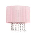 Modern Pink Voile Ribbon Wrapped Pendant Shade with Acrylic Droplets