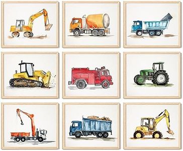 97 Decor Construction Room Decor for Boys - Construction Bedroom Decor, Dump Truck Wall Art Prints, Tractor Nursery Pictures, Transportation Vehicle Decoration for Kids Toddler Playroom (UNFRAMED)