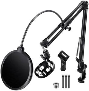 BILIONE Microphone Stand, Mic Boom Arm Stand for Blue Yeti QuadCast S SoloCast Snowball AM8 and other Mics, with Pop Filter Shock Mount Microphone Clip Cable Ties