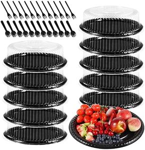 12 Pcs Veggie Tray with Lid Heavy Duty 12 Inch Serving Tray with Clear Lid and Sporks Round Reusable Sandwich Fruit Platter Tray for Parties Vegetable Catering Picnic(12 Inch)