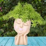 Noa Store Face Planters Pots Head - Decorative Large Face Planter Pots for Indoor Plants - Unique Succulent and Flower Potheads – Closed Eyes Girl Statue Design - Plant Lover Gift Idea - 7" Hx5 Lx5 W