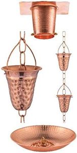 Marrgon Copper Rain Chain w/Gutter Adapter & Anchoring Basin – Decorative Chimes & Cups Replace Gutter Downspout & Divert Water Away from Home for Stunning Fountain Display – 6.5’ Long