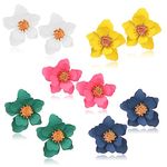 Mintolex Summer Beach Flower Earrings for Women Boho Matte Stud Earrings Layered Flower Petals Earrings with Gold Flower Bud Pink Blue White Yellow Green Pack of 5 Pairs, Acrylic, No Gemstone