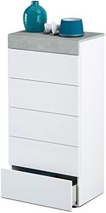 Habitdesign Cómoda, Sinfonier 5 Cajones, Modelo Tekkan, Acabado en Blanco Artik y Gris Cemento, Medidas: 61 cm (Ancho) x 118 cm (Alto) x 40 cm de (Fondo)