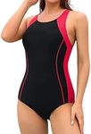 CharmLeaks Womens Athletic One Piece Swimsuit Conservative Lap Bathing Suit(Red,X-Large)