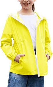 MODAFANS Girls Boys Rain Jacket Lightweight Waterproof Hooded RainCoats Windbreaker for Outdoor 12-13T,Yellow
