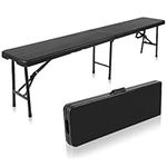 Black Folding Bench 6 Feet Plastic Outdoor Bench Portable Folding Bench Seat Foldable Bench Seating with Carrying Handle for Dining Camping Picnic BBQ Sports Garden Indoor Outdoor Patio Activities