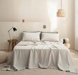 Simple&Opulence 100% Linen Basic Sheet Set 4 Pieces - Flat Sheet & Deep Pocket Fitted Sheet & Pillowcases - Breathable Soft Flax Bed Sheet (King, Linen)