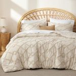 Bedsure Boho Comforter Set King - Beige Tufted King Size Comforter, 3 Pieces Farmhouse Shabby Chic Embroidery Bed Set, Soft Fluffy Geometric Pattern Bedding for All Seasons