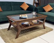 Wood Vestal Sheesham Wood Centre Table - Glass Top | Coffee Table | Solid Wood | Living Room Furniture