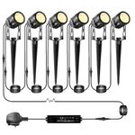 ECOWHO 21m Extendable to 8 Garden Lights Mains Powered Premium Spotlights Outdoor Lighting LED 12V Spike Waterproof Uplighter for Patio Path (Warm White 6-Packs 18w 3 pin Plug Adapter)